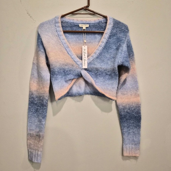 For Love And Lemons NWT Celeste Twist Knot Cropped Cotton Candy Pastel Sweater M - Picture 8 of 12